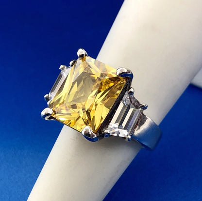 Dramatic Sterling Silver 925 Yellow White CZ Statement Fashion Cocktail Ring
