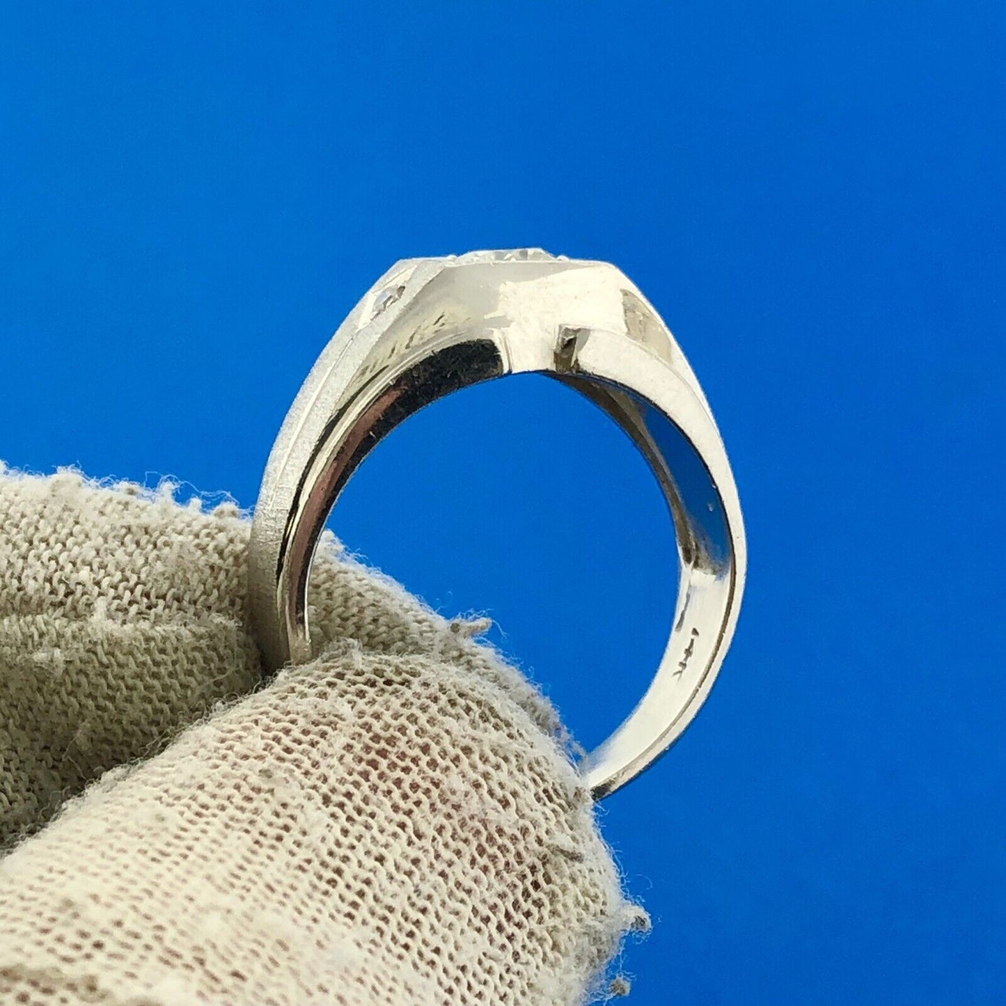 Men's 14k White Gold Round Cut Triple Diamond .51tcw Textured Ring Size 9.25