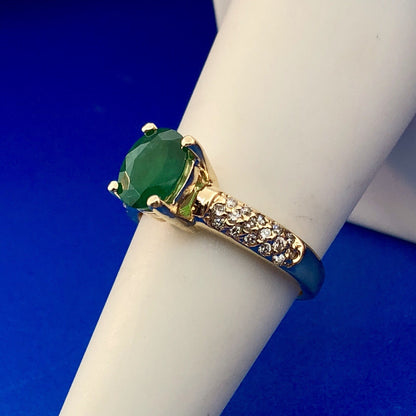 Designer 14K Yellow Gold Emerald Diamond Engagement Cocktail Statement Ring