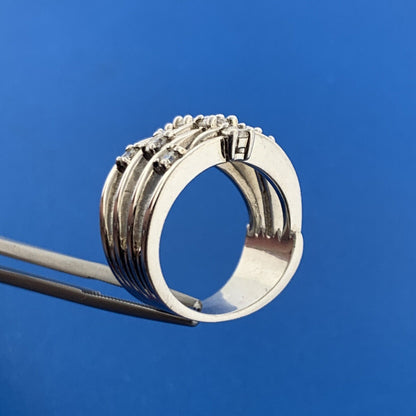 Designer Sterling Silver 925 Cubic Zirconia Seven Band Statement Cocktail Ring