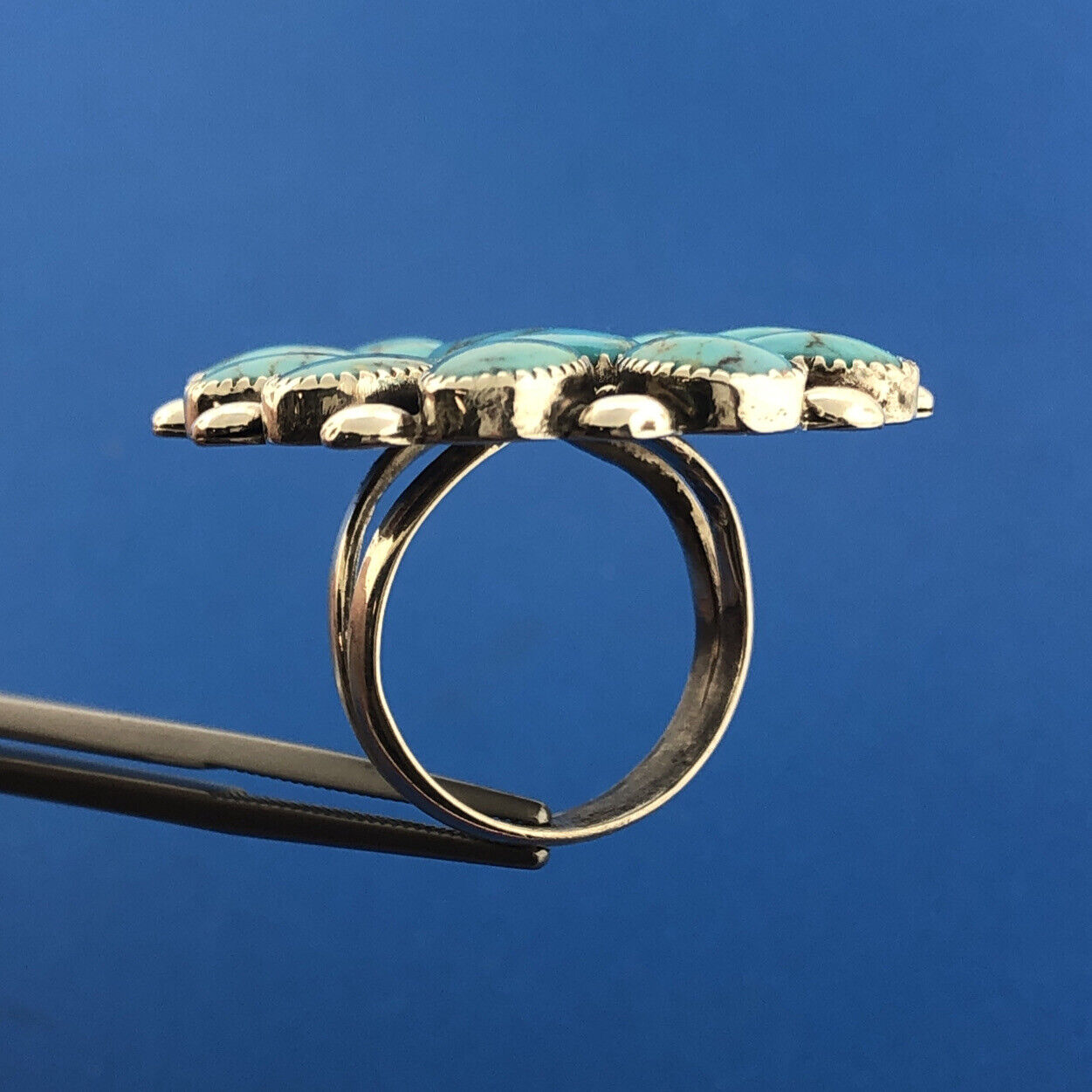 Stunning Sterling Silver 925 Cabochon Turquoise Statement Finger Ring Size 7.75