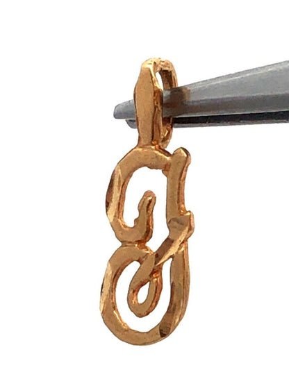 Estate 14K Yellow Gold Initial Letter J Cursive Textured Pendant