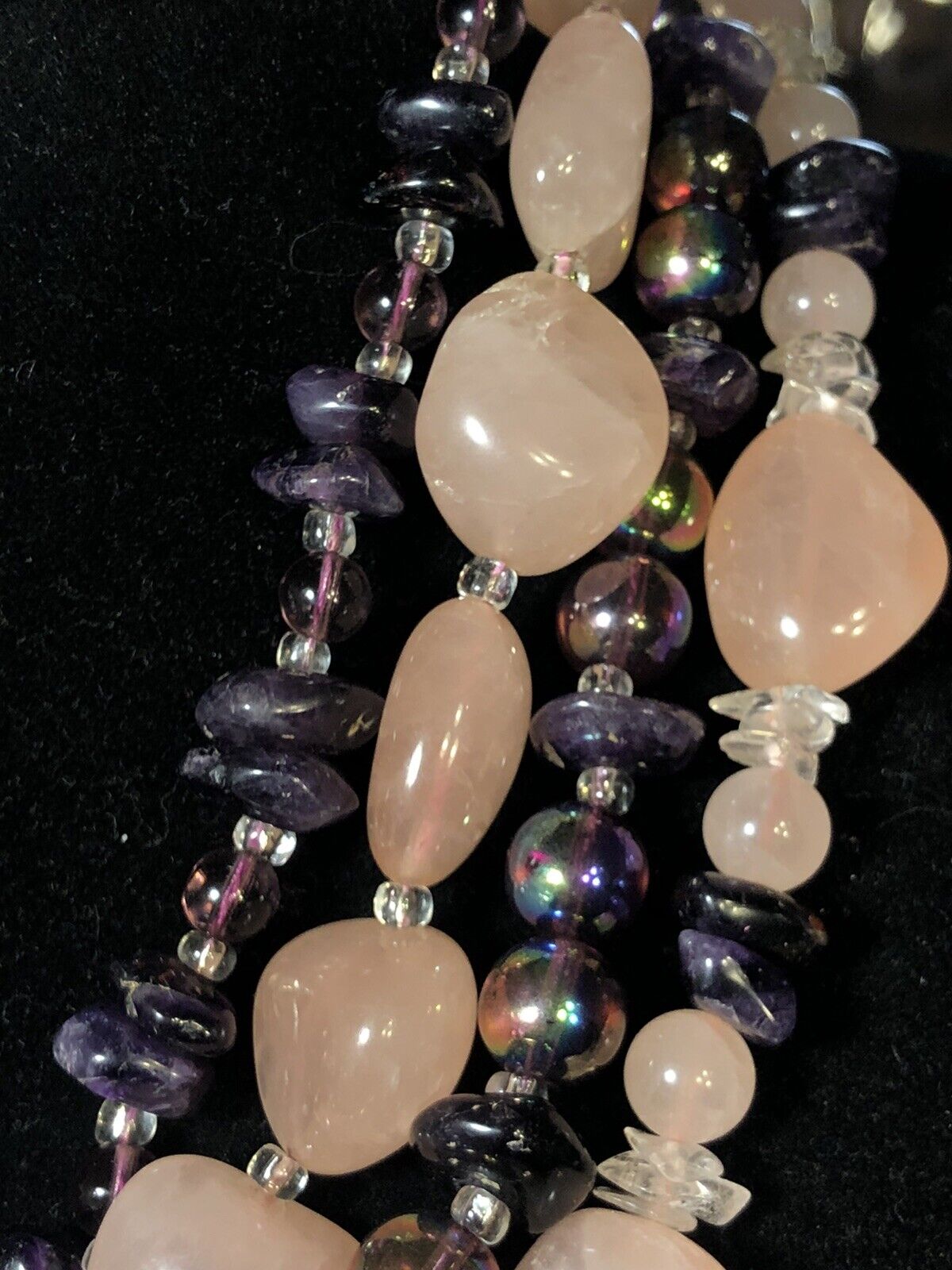 Custom Silver Tone Rose Quartz Amethyst Glass Bead Harmony Love Healing Necklace