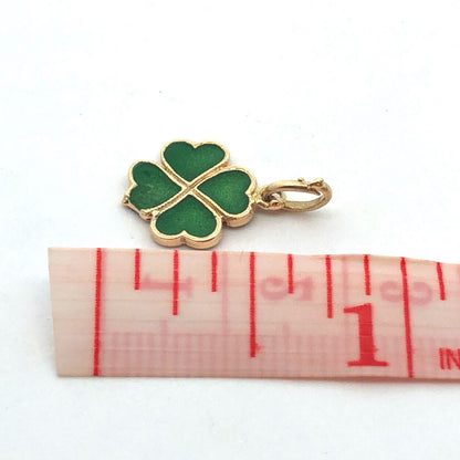 Designer 18K Yellow Gold Green Enamel 4 Leaf Clover Good Luck Charm Pendant
