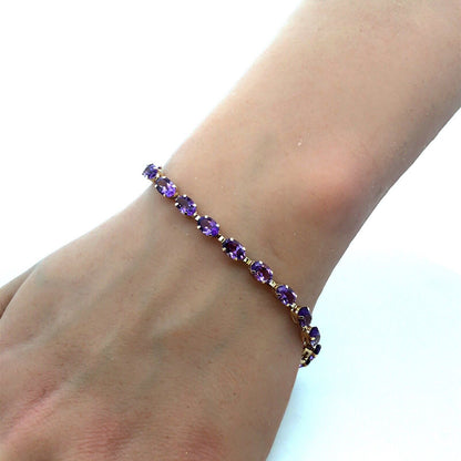 Designer 10K Yellow Gold Purple Amethyst February Birthstone Tennis Bracelet