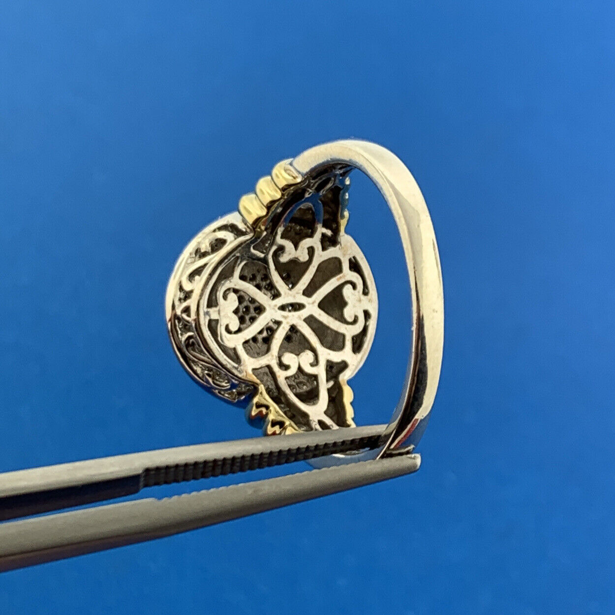 Designer JWBR 925 Sterling Silver Vermeil Pave Diamond Statement Dome Ring