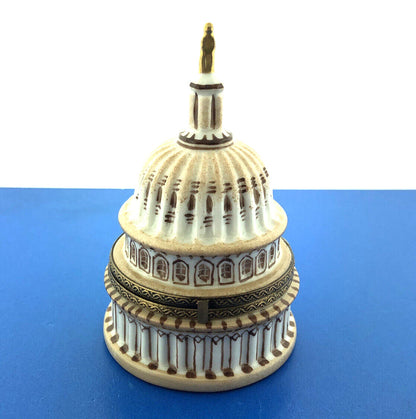 Limoges France Rochard Peint Main Porcelain Capitol Rotundra Trinket Pill Box