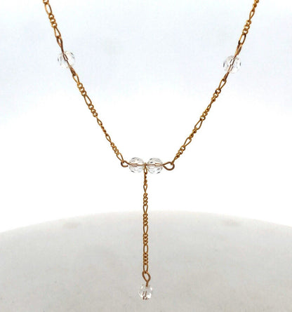 Designer LJ 14K Yellow Gold Cubic Zirconia Beaded Lariat Chain Necklace