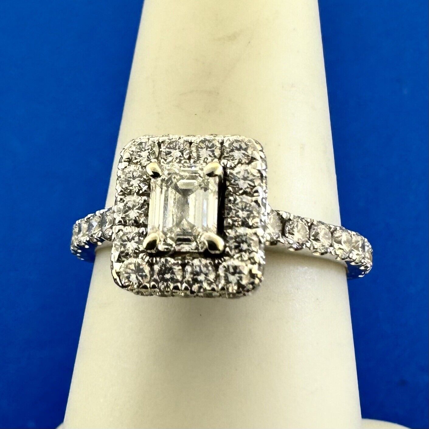 Designer Neil Lane 14K White Gold Emerald Cut Diamond Halo Engagement Ring