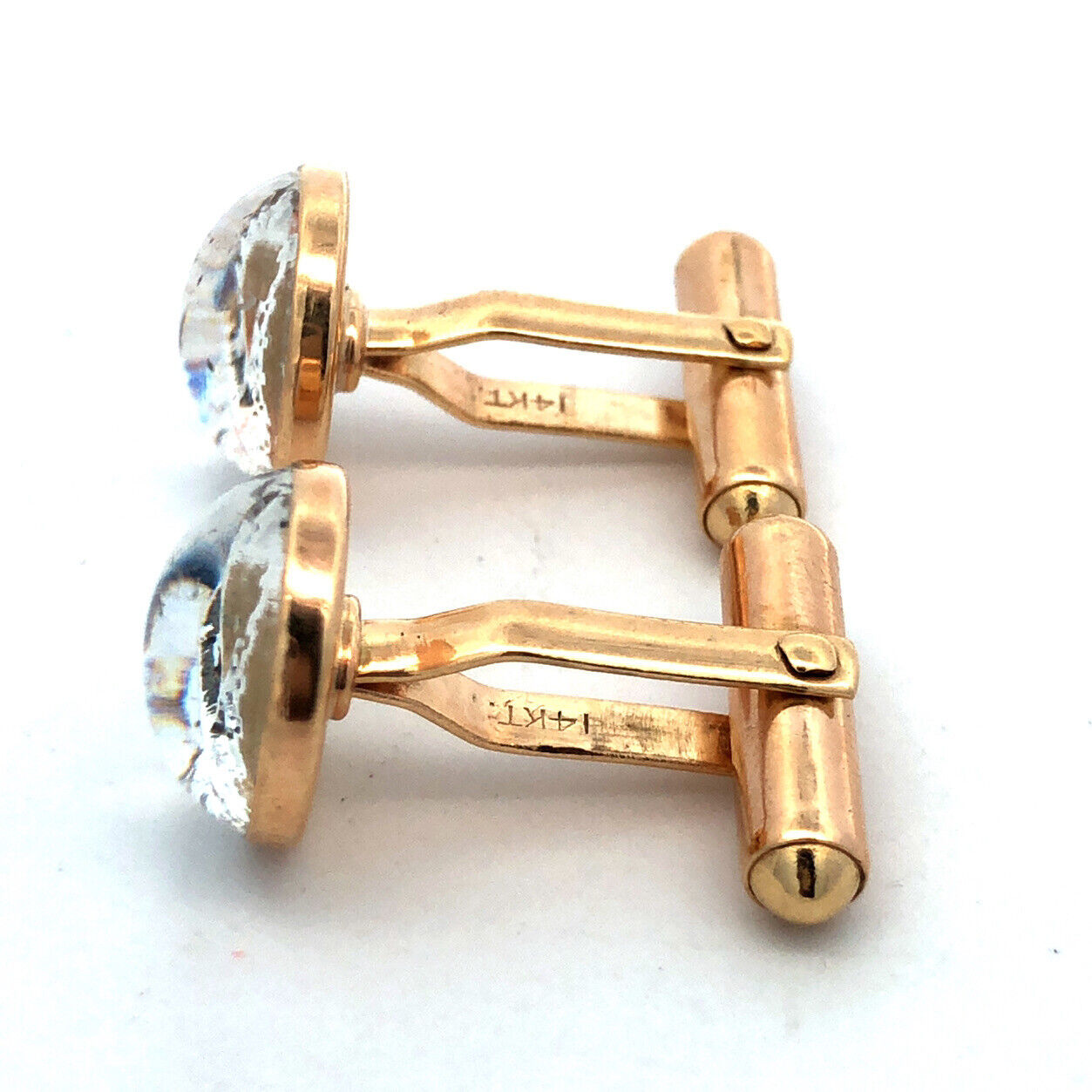 Vintage 14K Yellow Gold Enamel Acrylic Sailboat Sailing Sea Themed Cufflinks
