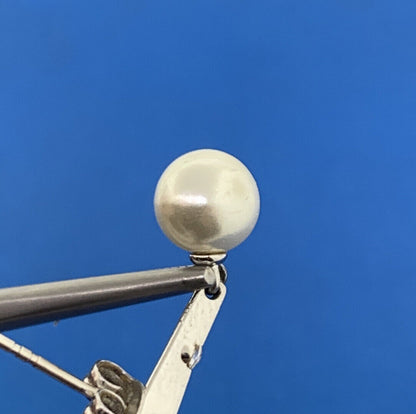Modernist 14K White Gold Pearl Cubic Zirconia Dangle Drop Stud Earrings