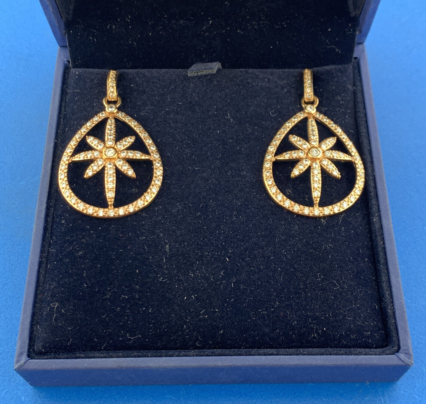Swarovski Rose Tone Crystal Floral Starburst Snowflake Statement Hoop Earrings