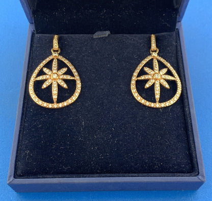 Swarovski Rose Tone Crystal Floral Starburst Snowflake Statement Hoop Earrings