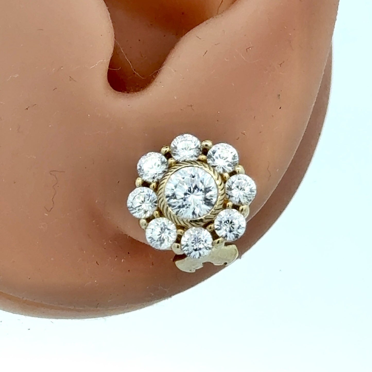 Judith Ripka 925 Sterling Silver Vermeil Cubic Zirconia Floral Cluster Earrings