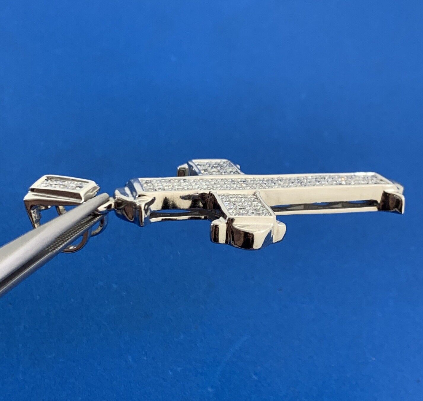 14K White Gold Princess Cut Diamond Statement Cross Pendant