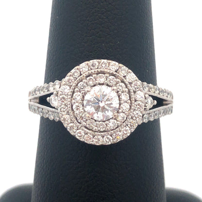 14K White Gold Brilliant Round Diamond Double Halo Engagement Wedding Bridal Set