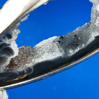 Stunning Sterling Silver 925 Druzy Quartz Black Chartreuse CZ Statement Pendant