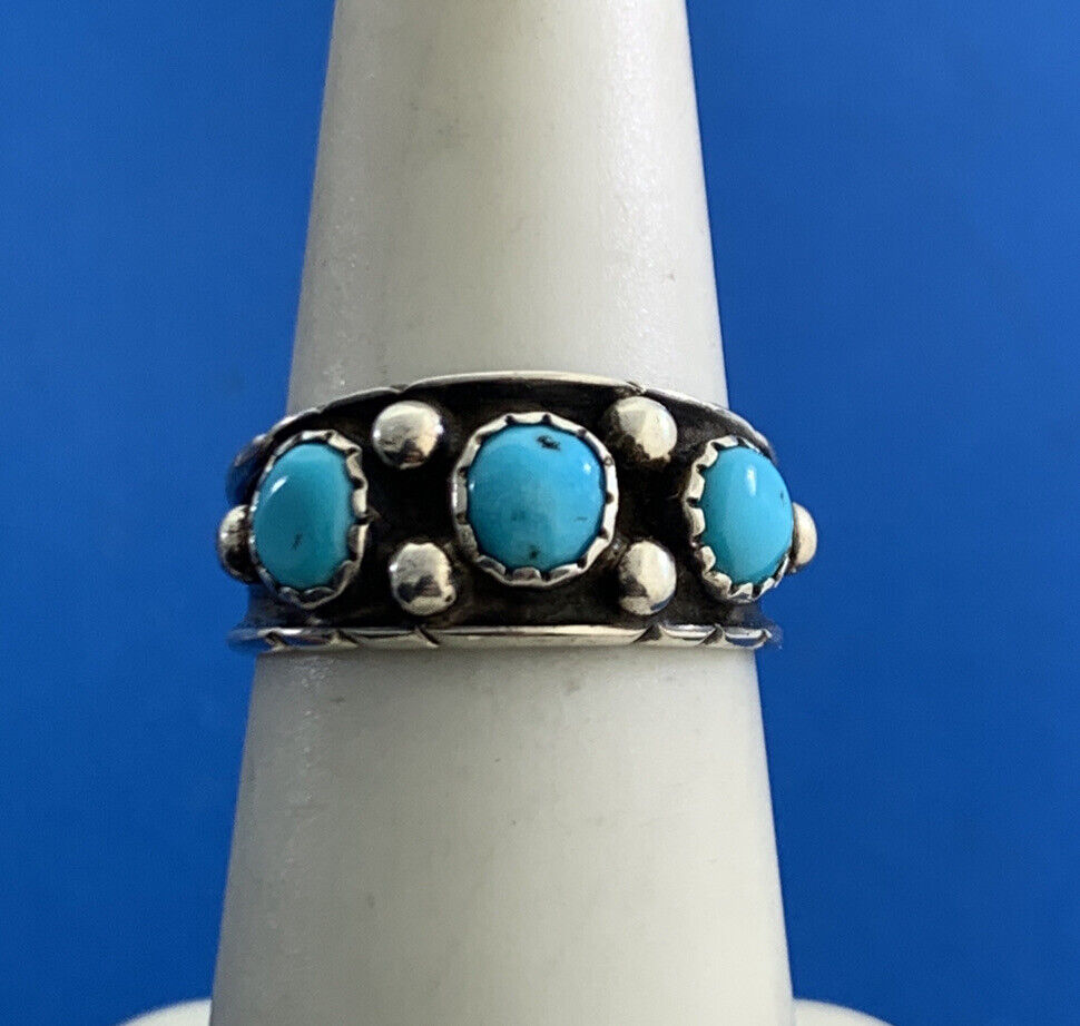 Native American 925 Sterling Silver Turquoise Band Ring