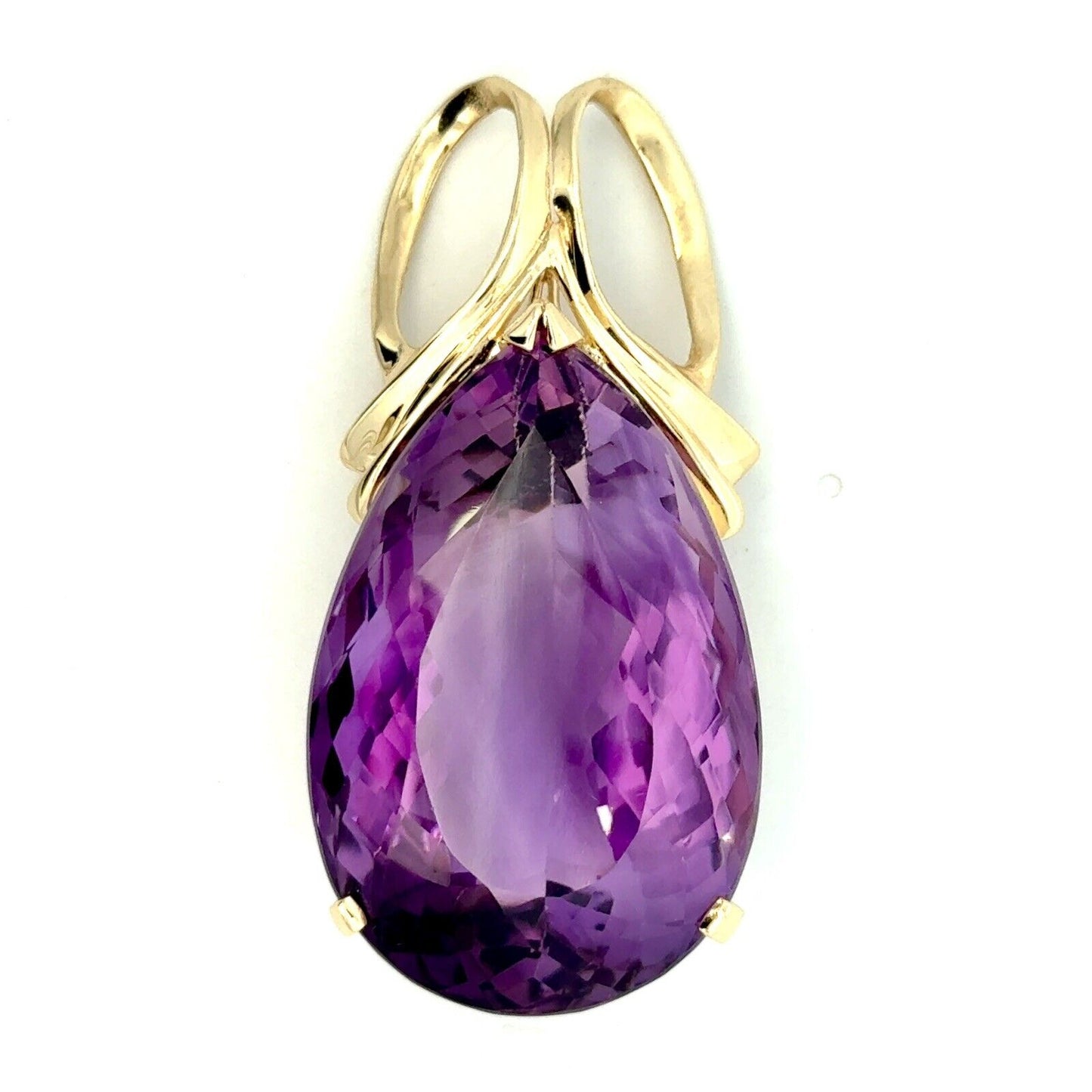 14K Yellow Gold Pear Faceted Amethyst Solitaire February Anniv Statement Pendant