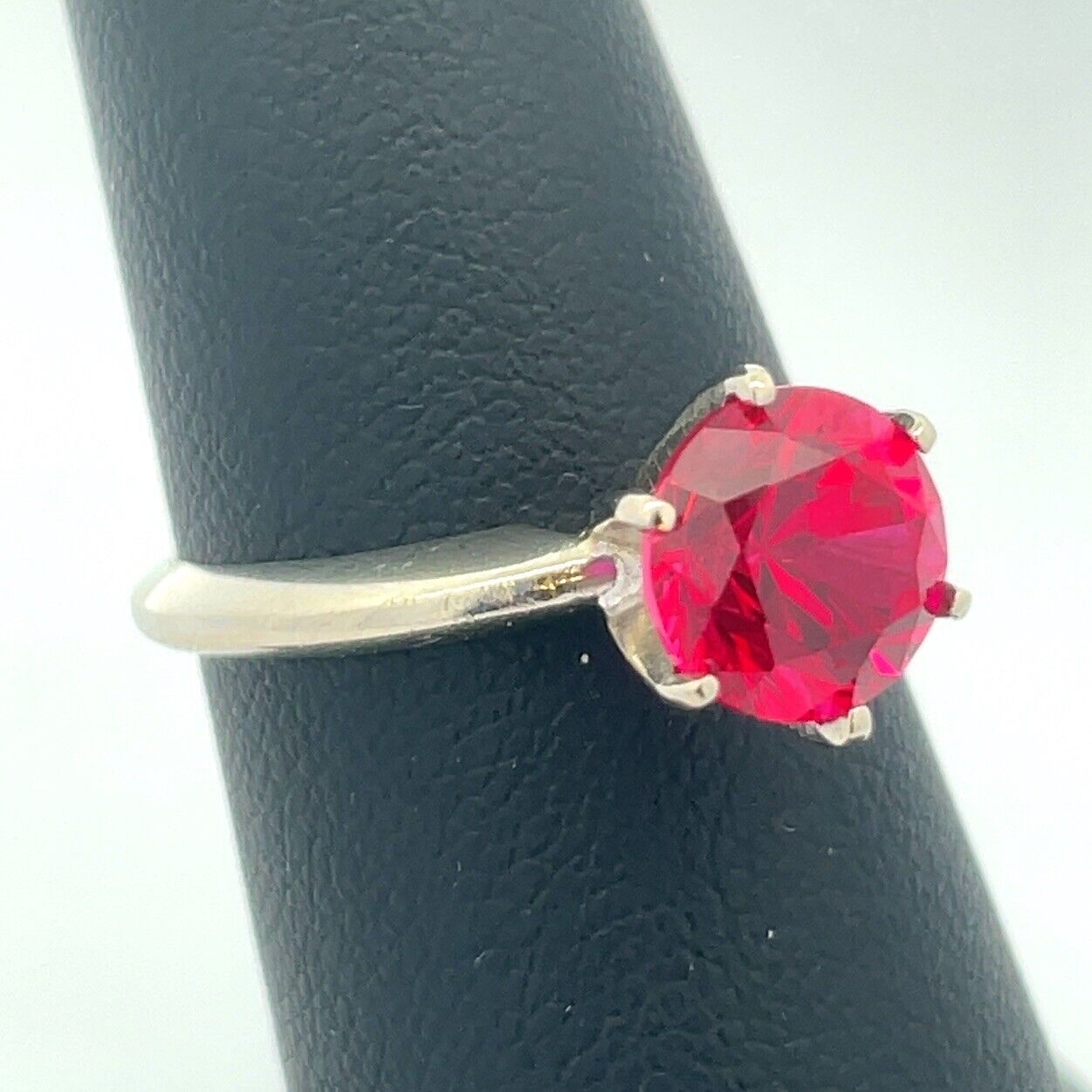 Designer 14K White Gold Ruby Solitaire Statement Cocktail Engagement Ring