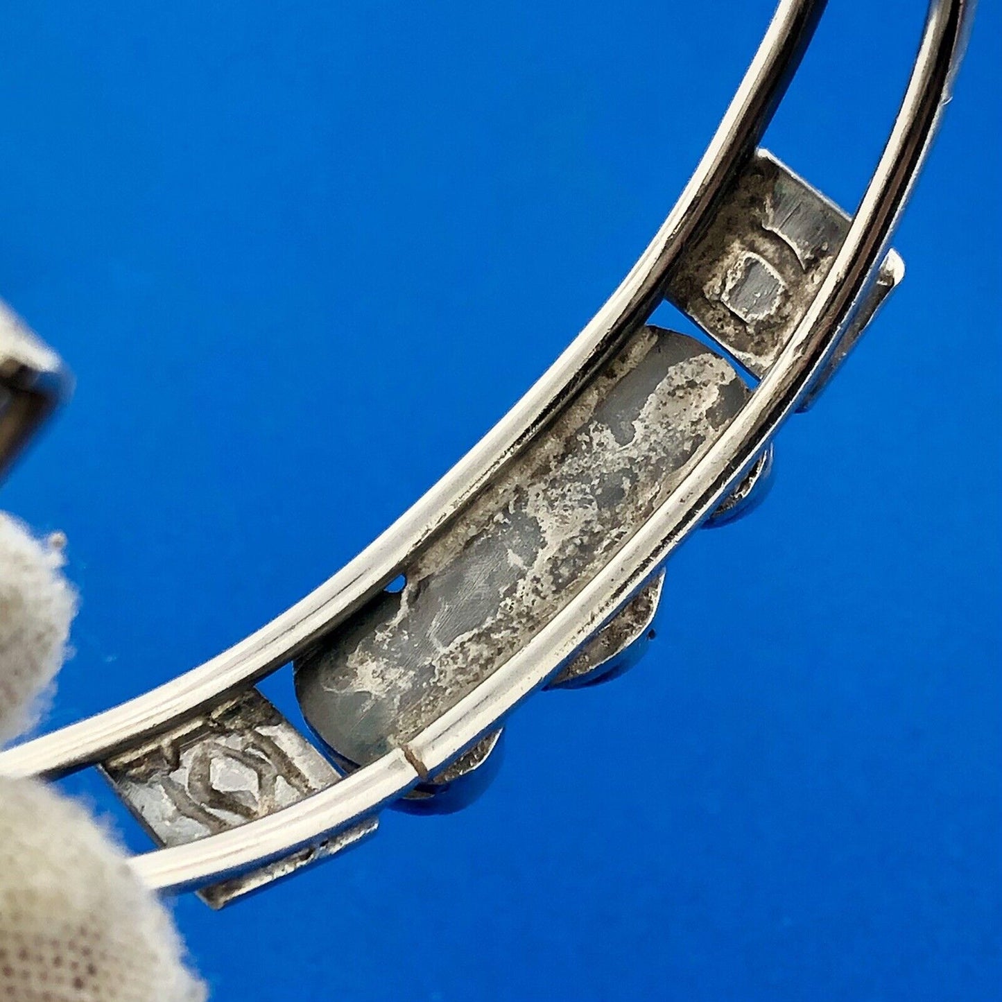 Native American Artisan Sterling Silver Sleeping Beauty Turquoise Cuff Bracelet