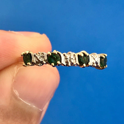 Retro 10K Yellow White Gold Emerald Diamond Stackable Anniversary Band Ring