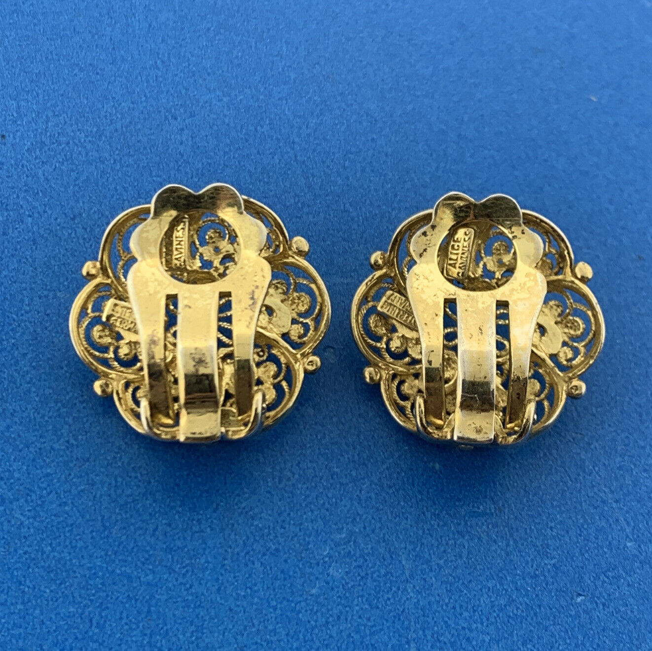 Mid Century Alice Caviness Germany Sterling Silver Vermeil Filigree Earrings