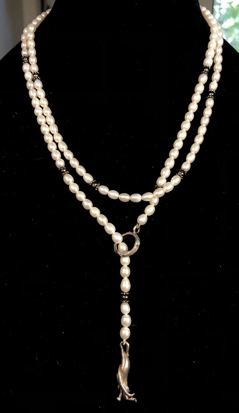 Retired Mignon Faget 925 Sterling Silver Pearl Bead Lily Collection Necklace