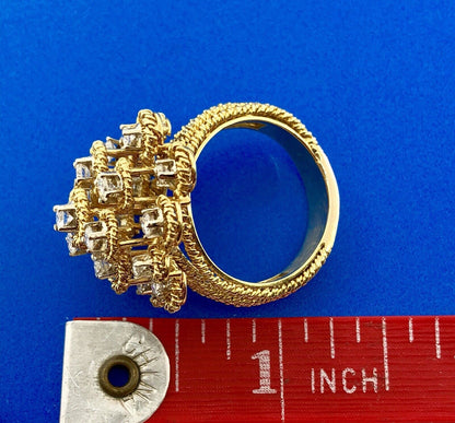Stunning 18K Yellow Gold Diamond Floral Cluster Empire Setting Statement Ring