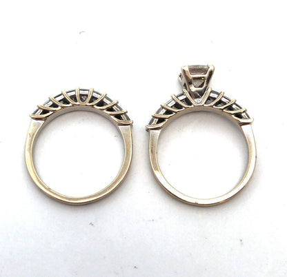 Designer 14K White Gold Princess Diamond Solitaire W/Accents Two Ring Bridal Set