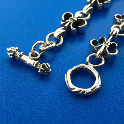 Retro 925 Sterling Silver Fleur De Lis Link Panel Toggle Bracelet