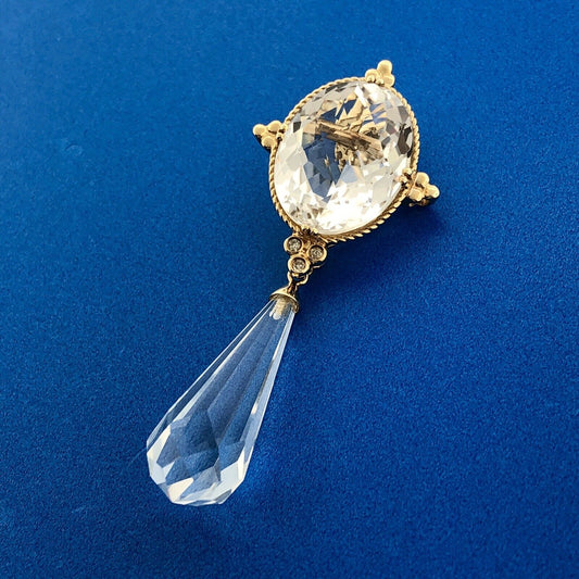 Designer SF 14k Yellow Gold White Amethyst Diamond Accent Prism Enhancer Pendant