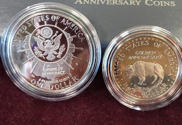 1991 S Mount Rushmore Anniversary 2 Coin 90% Silver Clad Proof Set OGP/COA