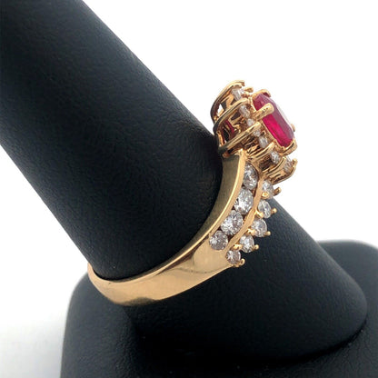 14K Yellow Gold Oval Ruby Diamond Engagement July Bday Cocktail Statement Ring