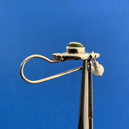 Estate 925 Sterling Silver Peridot Cabochon Pearl Balinese Dangle Drop Earrings