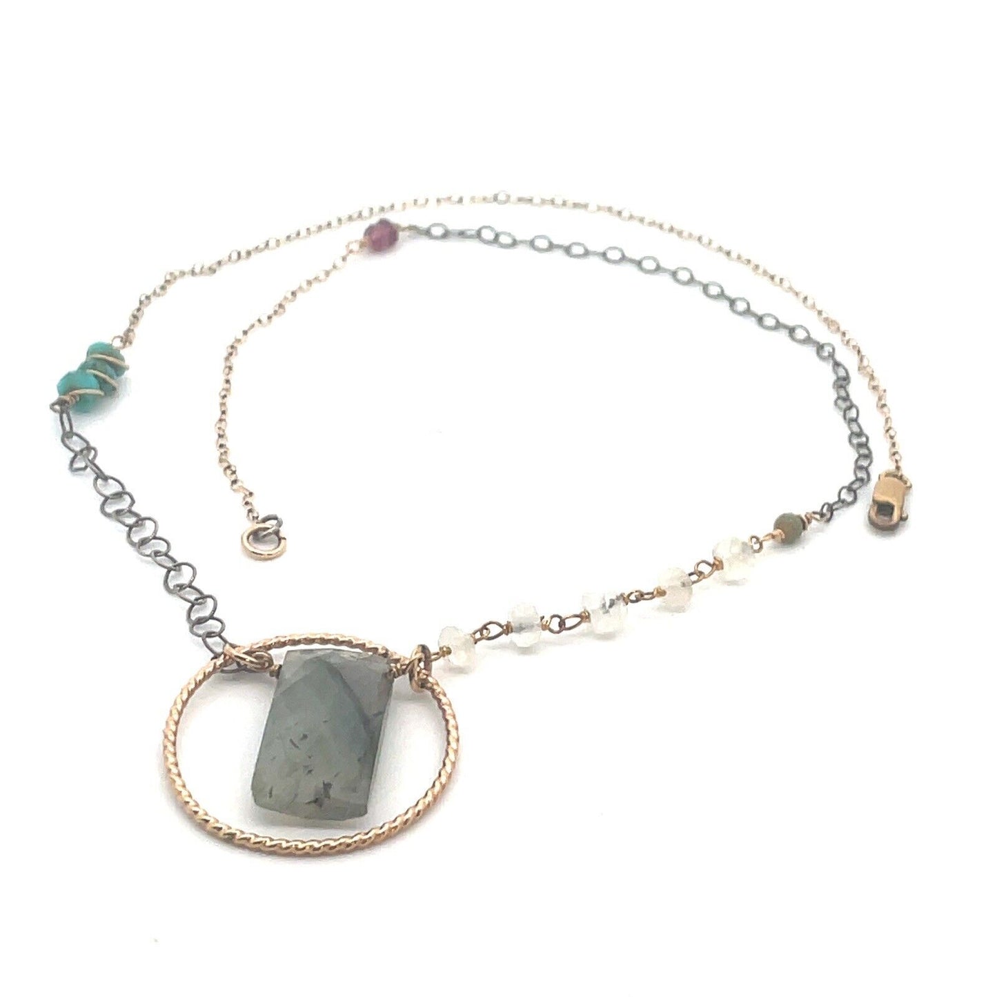 Designer Jane Diaz Gold Filled Multi Stone Bead Labradorite Two Tone Necklace