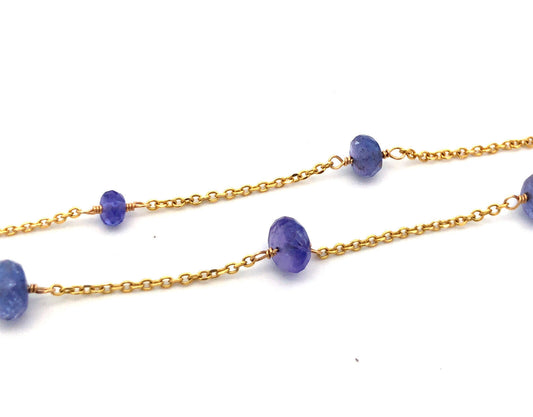 14K Yellow Gold Designer RCI Tanzanite Bead Station Chain Necklace