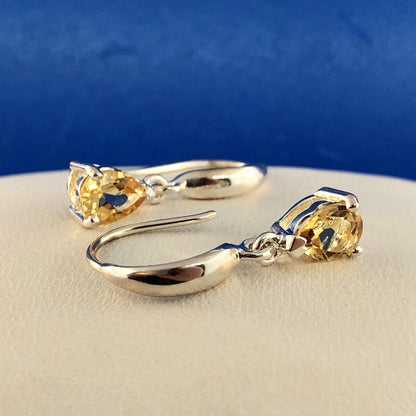 Designer Sterling Silver Citrine November Anniversary Occasion Dangle Earrings