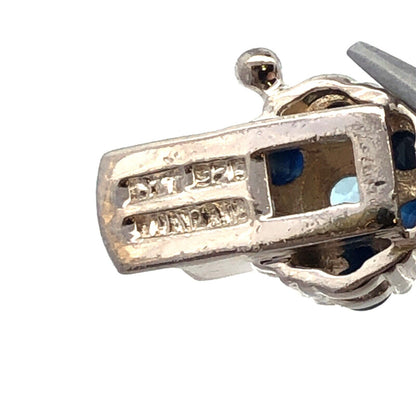 Designer 925 Sterling Silver Round Blue Topaz Sapphire Floral Tennis Bracelet