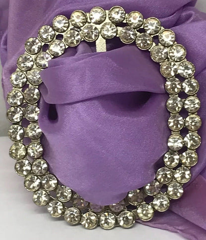 Vintage Runway Silver Tone Rhinestone Oval Statement Scarf Belt Slide Buckle