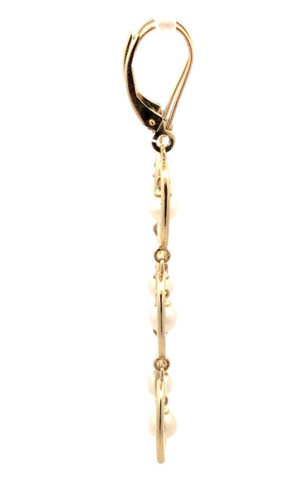 Designer 10K Yellow Gold Round White Pearl Oval Dangle Leverback Earrings