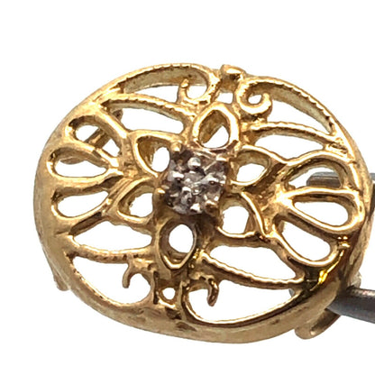 Designer 10K Yellow Gold Diamond Floral Scroll Oval Slide Bracelet Charm