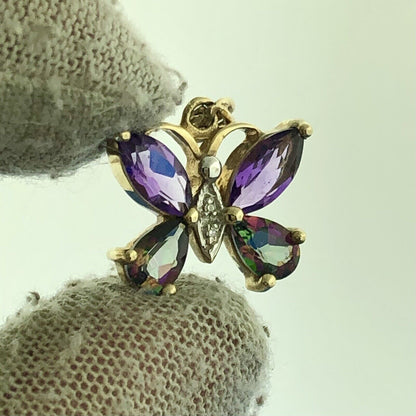 10k Yellow Gold Marquise Amethyst Pear Mystic Topaz Butterfly Dangle Pendant