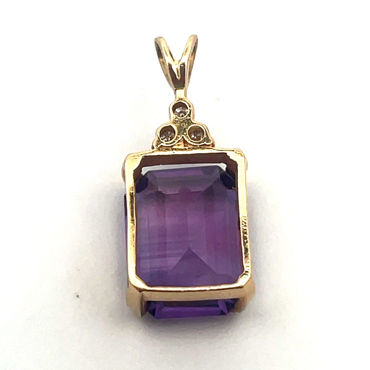 Vintage Designer 14K Yellow Gold Emerald Cut Amethyst Diamond Accent Pendant