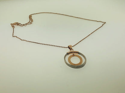 Dyadema Italy Sterling Silver Rose Wash Two Toned Life Infinity Circle Necklace