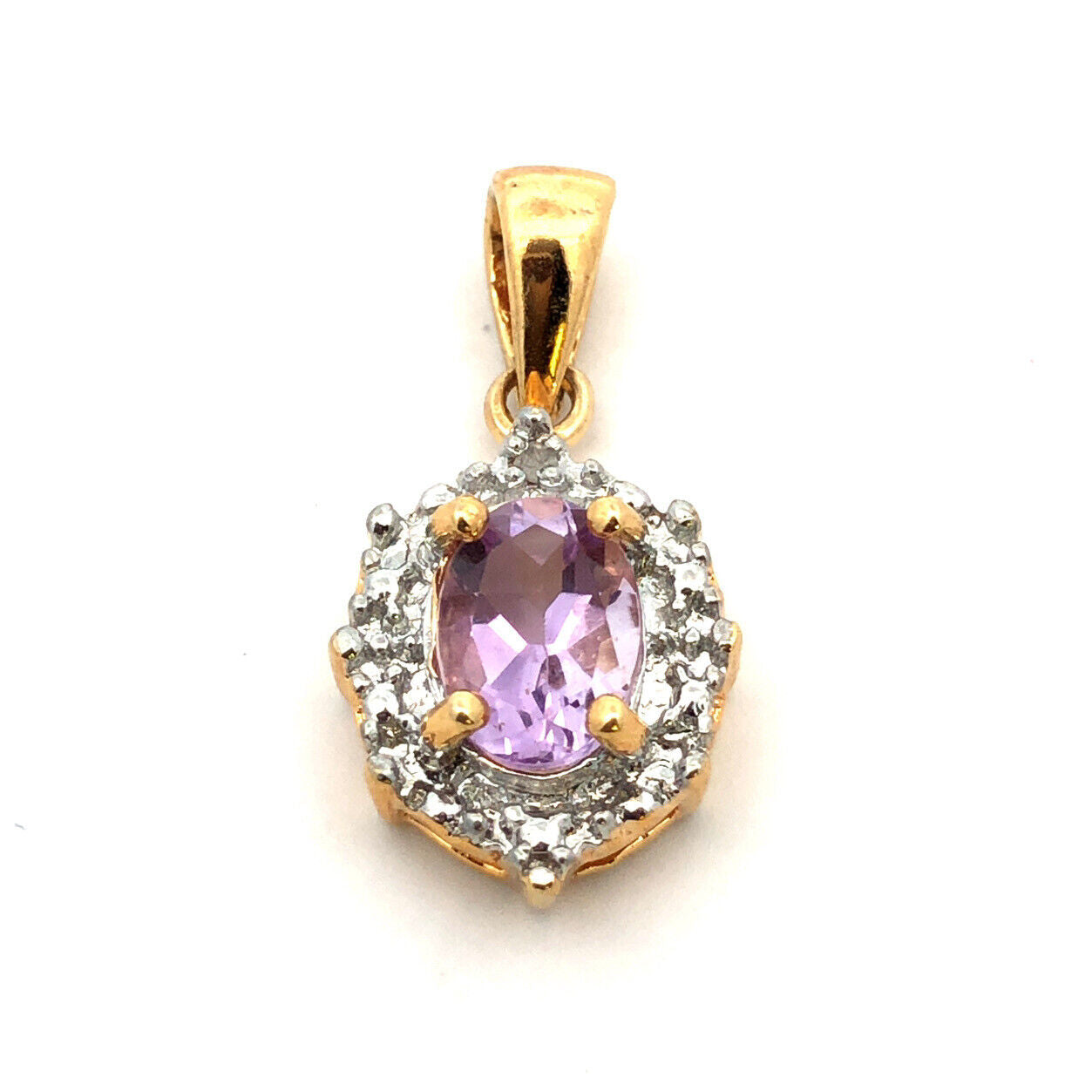Designer 925 Sterling Silver Vermeil Oval Amethyst Diamond Pendant