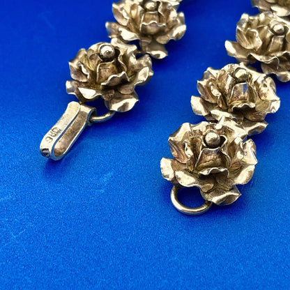 Vintage TB-50 Taxco 980 Fine Silver Rose Floral Statement Panel Bracelet