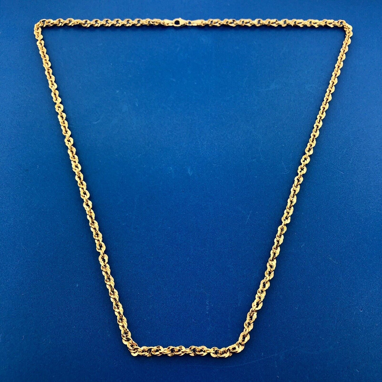 Designer Italy 14K Yellow Gold Diamond Cut Rope Link 22" Chain Necklace