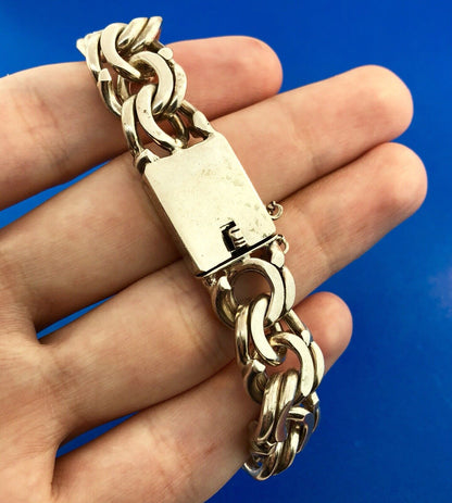 Vintage 900 Silver Hecho En Mexico Taxco Double Rolo Cable Statement Bracelet