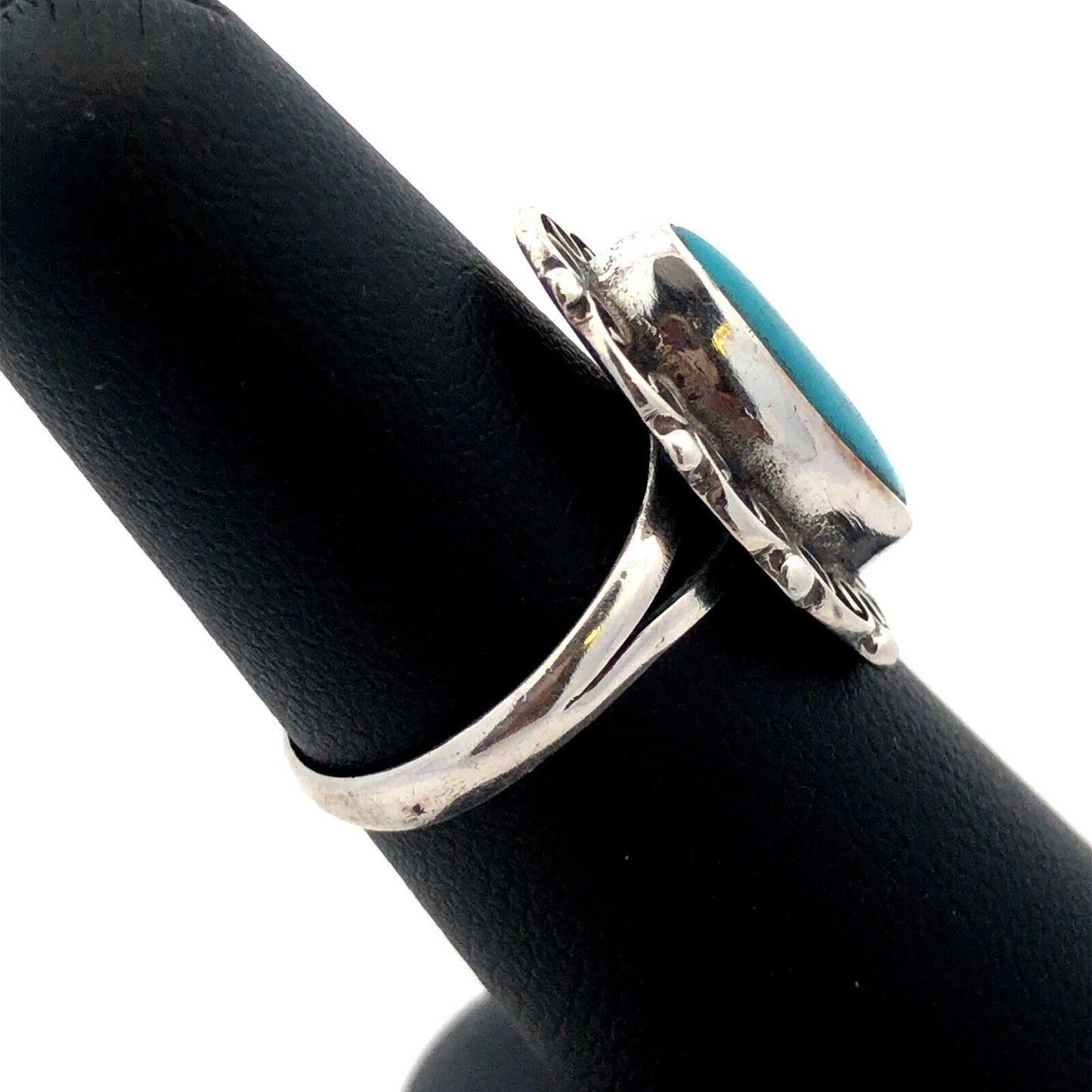 Vintage Native American 925 Sterling Silver Oval Turquoise Old Pawn Ring